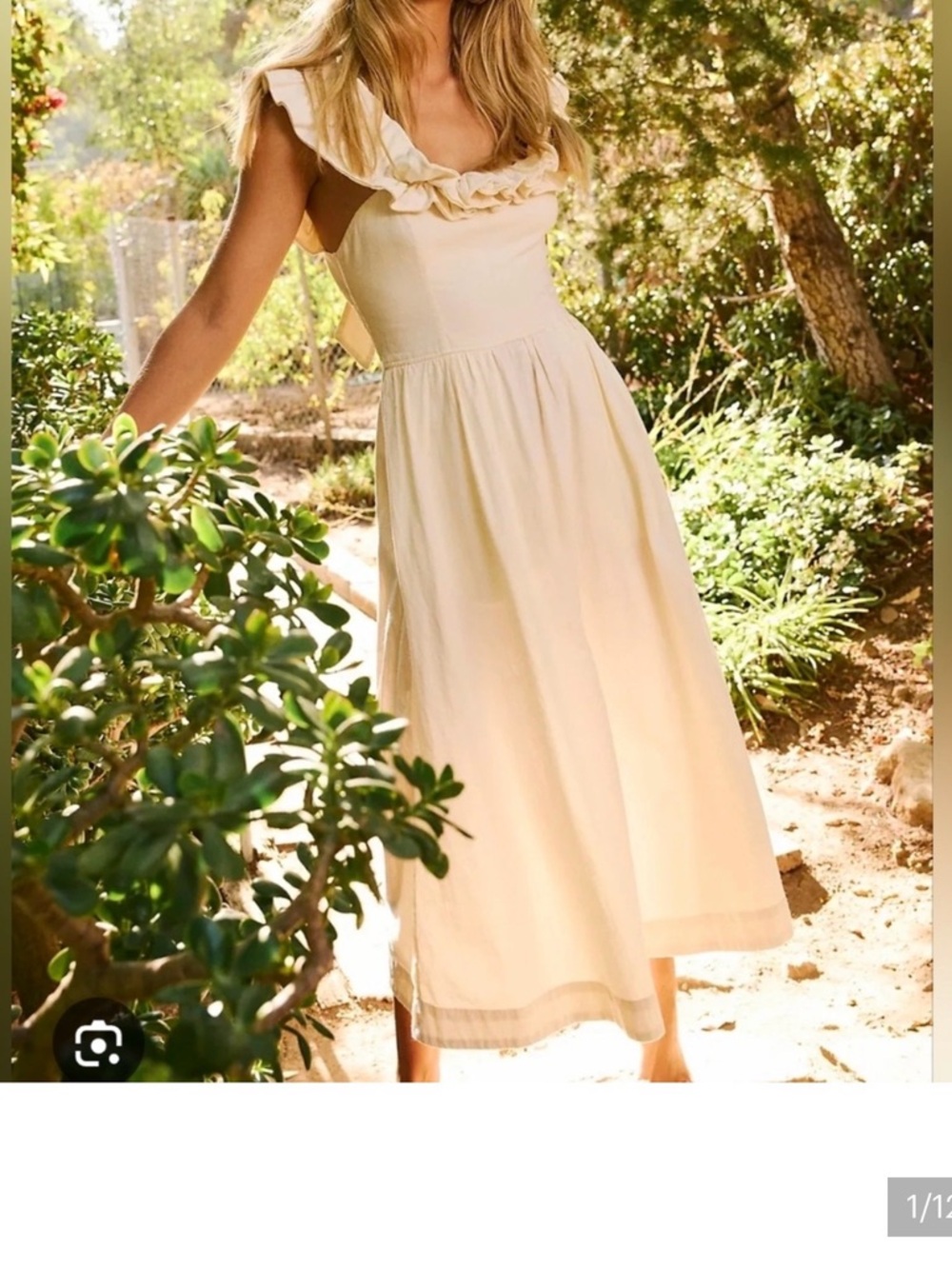NWT, Free People Ivory Ruffle It Up Midi Dress, Size XS